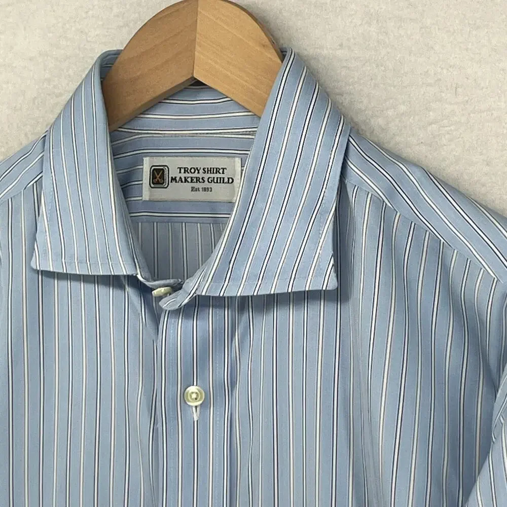 TROY SHIRT MAKERS GUILD Mens XL Striped Button Up Long Sleeve Cotton Blue VTG